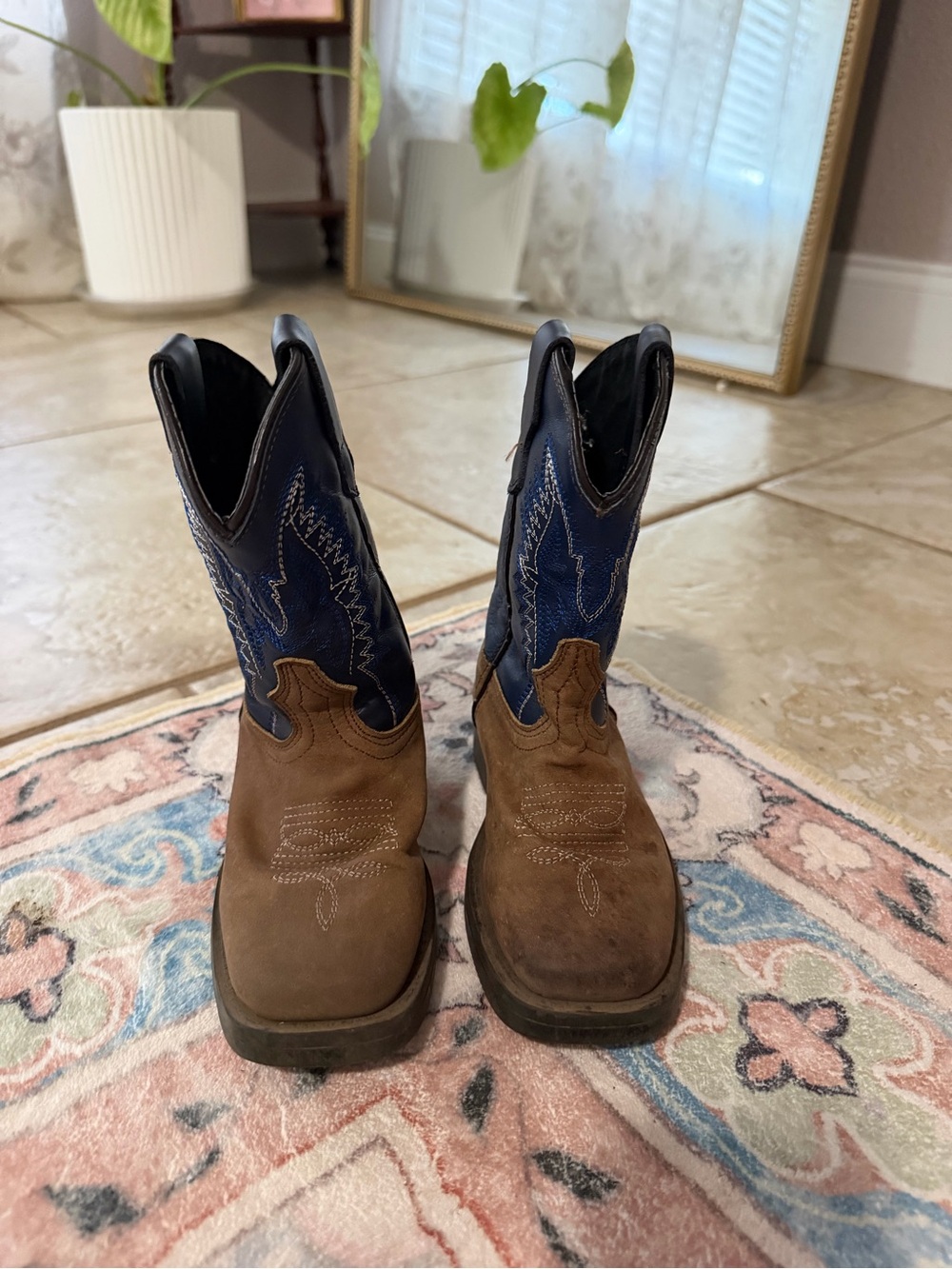 Kids Two-Tone Brown and Navy Western Boots